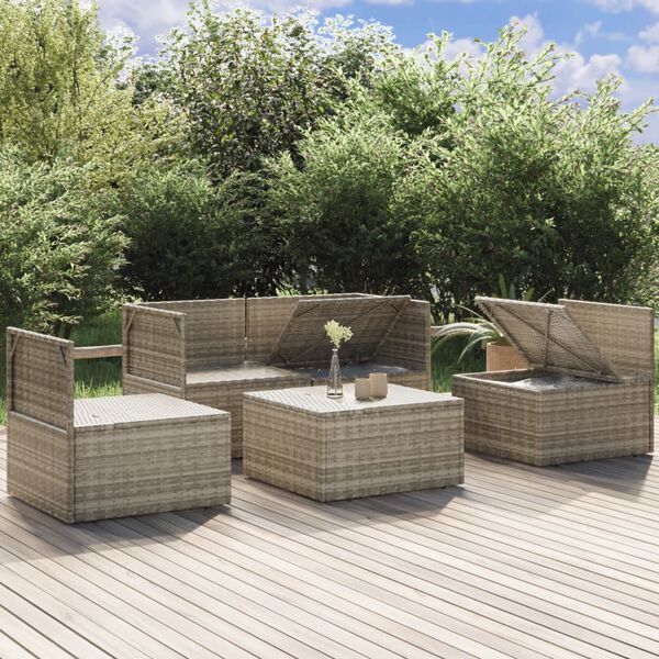 vidaXL 5-tlg. Garten-Lounge-Set mit Kissen Grau Poly Rattan