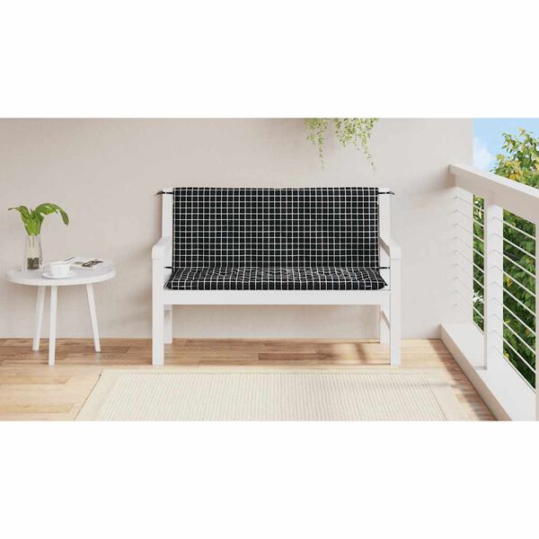 vidaXL Gartenbank-Auflagen 2 Stk. Schwarz Karomuster 120x50x7 cm Stoff
