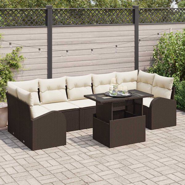 vidaXL Gartensofa-set mit Kissen mit Speicher 8 pcs Braun Poly Rattan