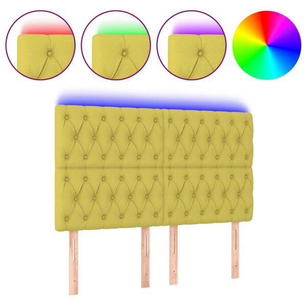 vidaXL LED Kopfteil Gr&uuml;n 144x7x118/128 cm Stoff