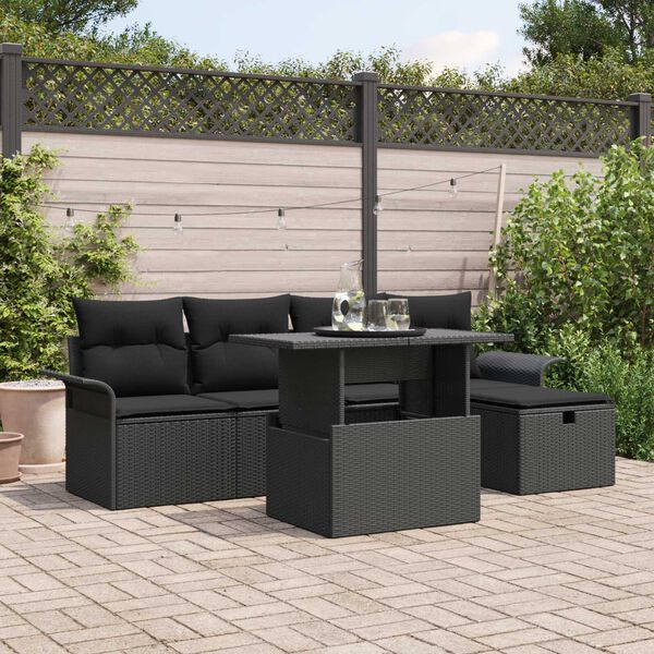 vidaXL Gartensofa-set mit Kissen 6 pcs Schwarz Poly-Rattan