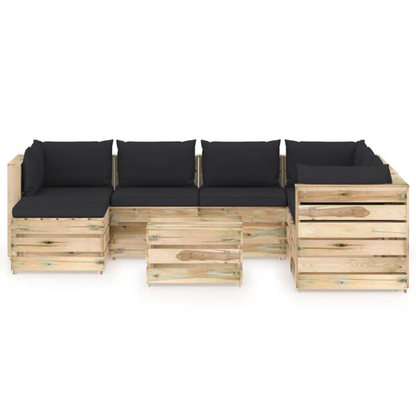 vidaXL 8-tlg. Garten-Lounge-Set mit Kissen Gr&uuml;n Impr&auml;gniertes Holz