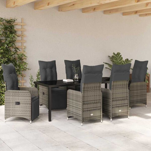 vidaXL Garten Essgruppe mit Kissen 7 pcs Beige Poly Rattan