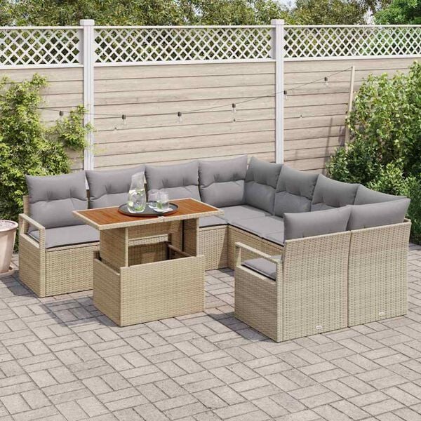 vidaXL Garten Essgruppe mit Kissen 9 pcs Beige und Grau