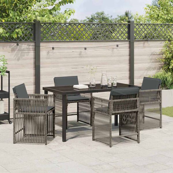 vidaXL Garten Essgruppe 5 pcs Grau Poly-Rattan