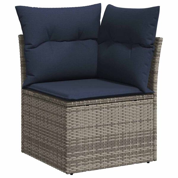 vidaXL 9-tlg. Garten-Sofagarnitur mit Kissen Grau Poly Rattan