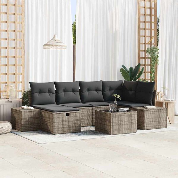 vidaXL Sofa Set mit Kissen 7 pcs Poly-Rattan