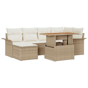 vidaXL Gartensofa-set mit Kissen 7 pcs Beige und Creme Poly-Rattan