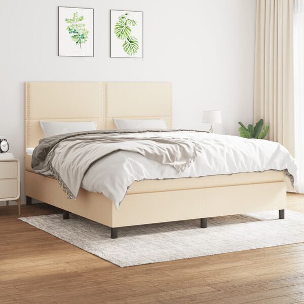 vidaXL Boxspringbett mit Matratze Creme 180x200 cm Stoff