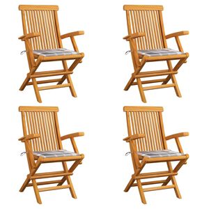 vidaXL Gartenst&uuml;hle Graue Karomuster-Kissen 4 Stk. Massivholz Teak