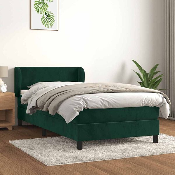 vidaXL Boxspringbett mit Matratze Dunkelgr&uuml;n 90x190 cm Samt