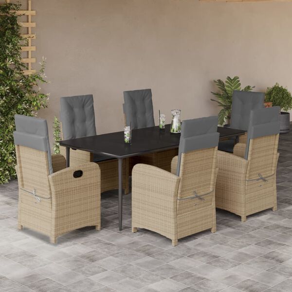 vidaXL 7-tlg. Garten-Essgruppe mit Kissen Beigemischung Poly Rattan