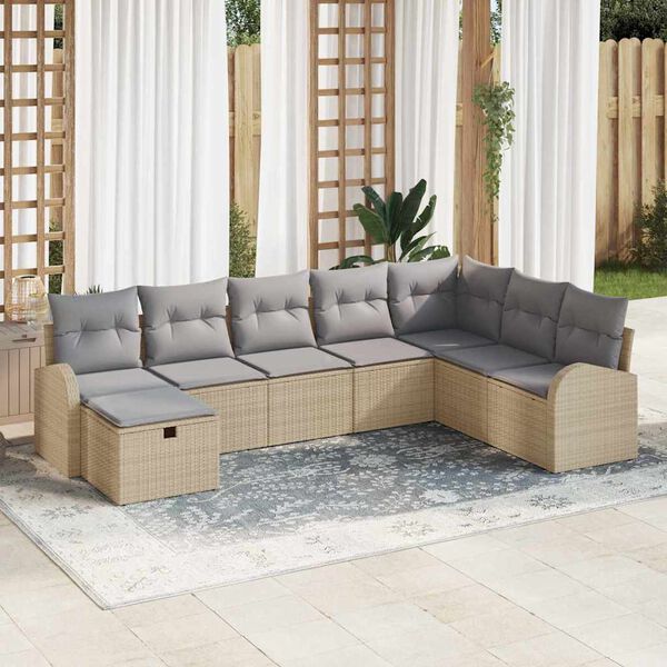 vidaXL Garten-Sofa-Set mit Kissen mit Speicher 8 pcs Beige Poly Rattan