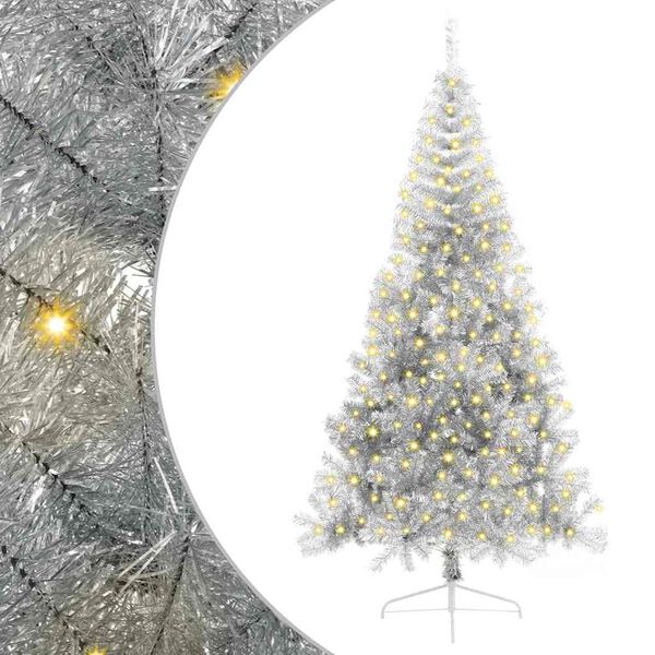 vidaXL K&uuml;nstlicher vorbeleuchteter Weihnachtsbaum Silber 210 cm PET