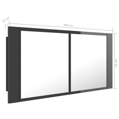 vidaXL LED-Bad-Spiegelschrank Hochglanz-Grau 100x12x45 cm Acryl