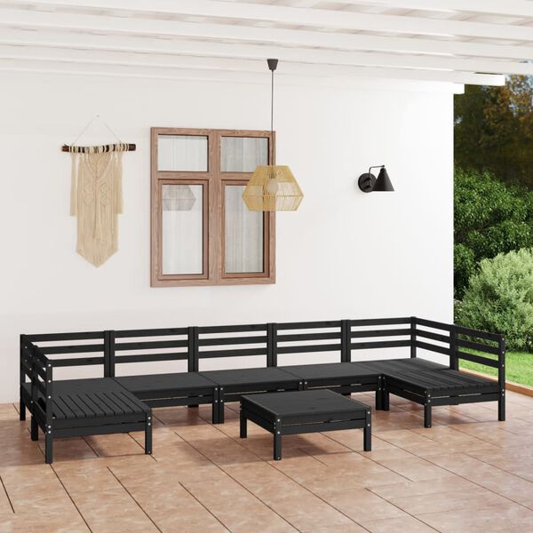 vidaXL 8-tlg. Garten-Lounge-Set Schwarz Massivholz Kiefer