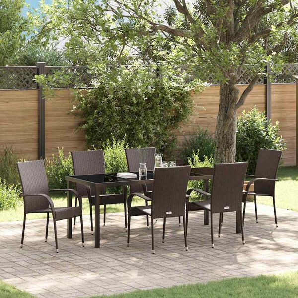 vidaXL Garten Essgruppe 7 pcs Braun Pulverbeschichteter Stahl