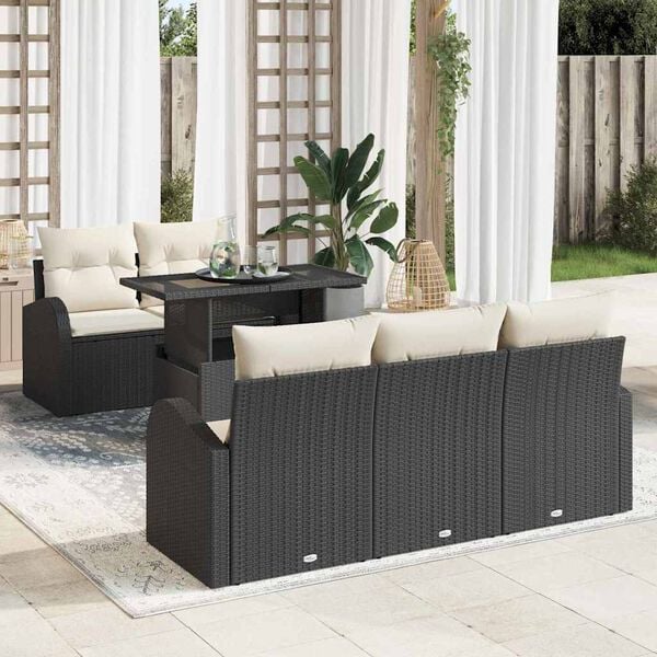 vidaXL Gartensofa-set mit Kissen 6 pcs Schwarz Poly Rattan
