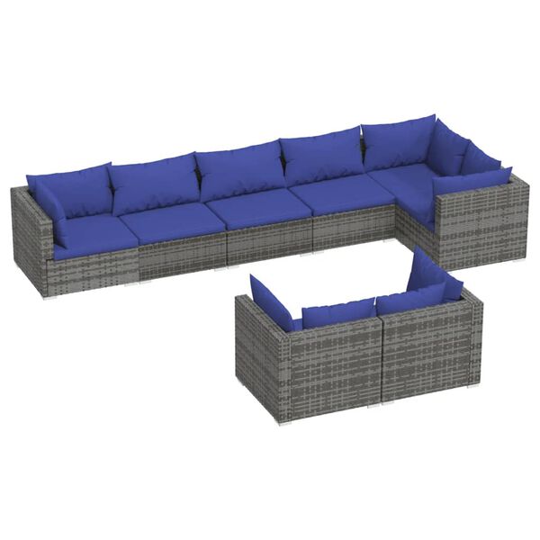 vidaXL 8-tlg. Garten-Lounge-Set mit Kissen Grau Poly Rattan