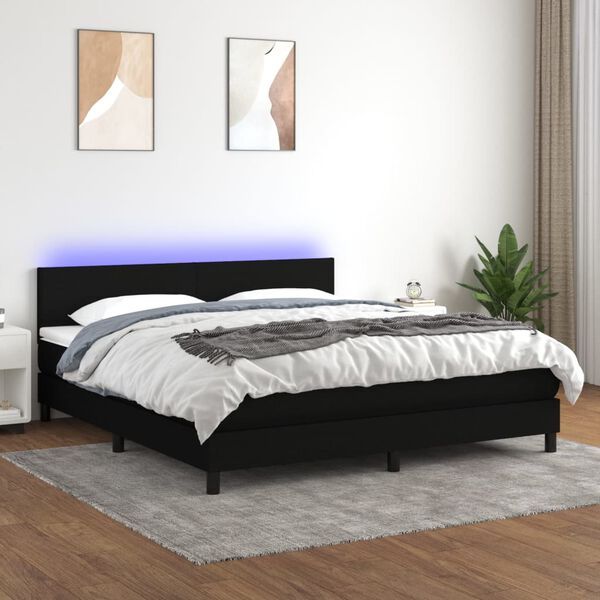 vidaXL Boxspringbett mit Matratze & LED Schwarz 160x200 cm Stoff