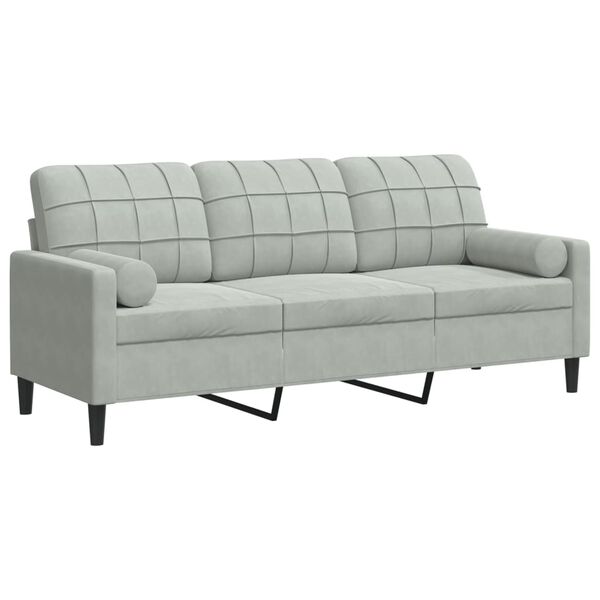 vidaXL 3-Sitzer-Sofa mit Zierkissen Hellgrau 180 cm Samt