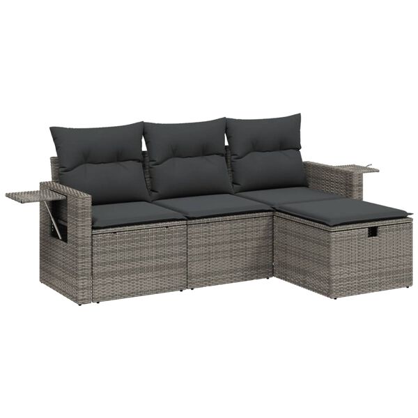 vidaXL 4-tlg. Garten-Sofagarnitur mit Kissen Grau Poly Rattan