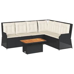 vidaXL 5-tlg. Garten-Lounge-Set mit Kissen Schwarz Poly Rattan