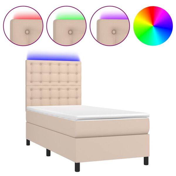 vidaXL Boxspringbett mit Matratze & LED Cappuccino-Braun 100x200cm