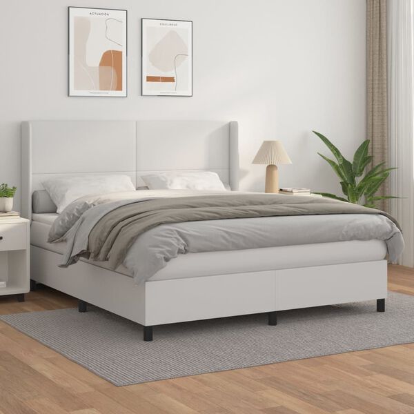 vidaXL Boxspringbett mit Matratze Wei&szlig; 160x200 cm Kunstleder