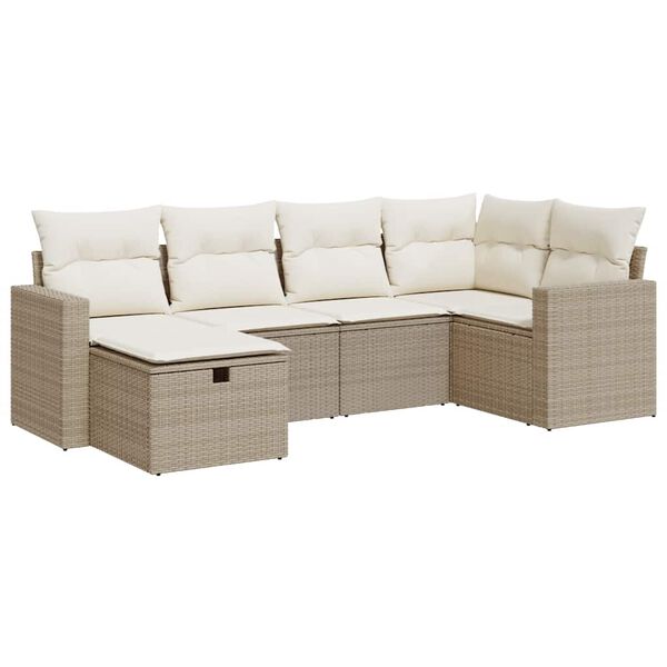 vidaXL 6-tlg. Garten-Sofagarnitur mit Kissen Beige Poly Rattan