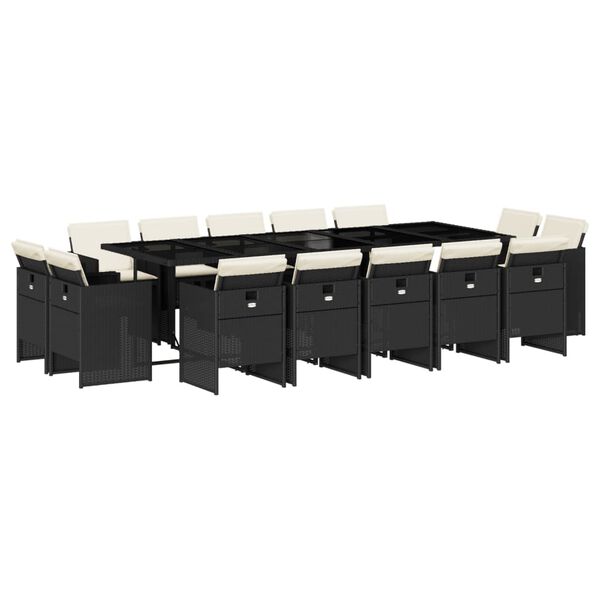 vidaXL 15-tlg. Garten-Essgruppe mit Kissen Schwarz Poly Rattan