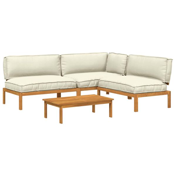 vidaXL Sofa Set mit Kissen Uni 4 pcs Creme Massivholz Akazie