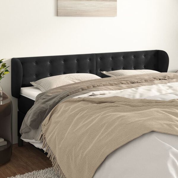 vidaXL Kopfteil mit Ohren Schwarz 183x23x78/88 cm Samt