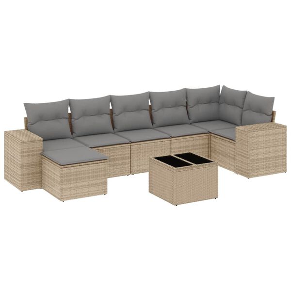 vidaXL 8-tlg. Garten-Sofagarnitur mit Kissen Beige Poly Rattan