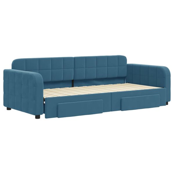 vidaXL Tagesbett Ausziehbar mit Schubladen Blau 90x200 cm Samt
