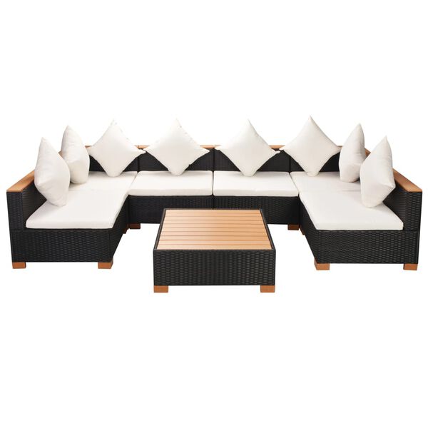 vidaXL 7-tlg. Garten-Lounge-Set mit Auflagen Poly Rattan Schwarz
