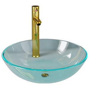 vidaXL Waschbecken mit Wasserhahn und Ablaufgarnitur aus geh&auml;rtetem
