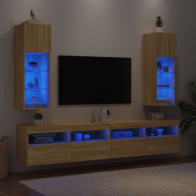 vidaXL TV-Schränke mit LED-Leuchten 2 Stk. Sonoma-Eiche 30,5x30x90 cm