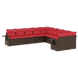 vidaXL 10-teiliges Gartensofa-Set mit Kissen, braun, Polyrattan