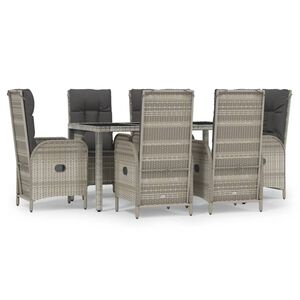 vidaXL 7-tlg. Garten-Essgruppe mit Kissen Grau Poly Rattan