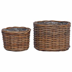 vidaXL Blumentopf Korb mit Speicher 2 pcs Braun Kubu Rattan