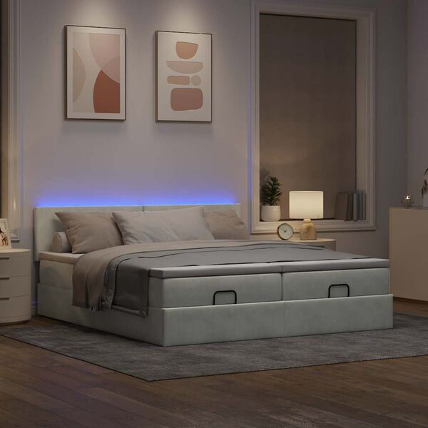 vidaXL Ottoman-Bett mit Matratzen & LEDs Hellgrau 180x200 cm Samt