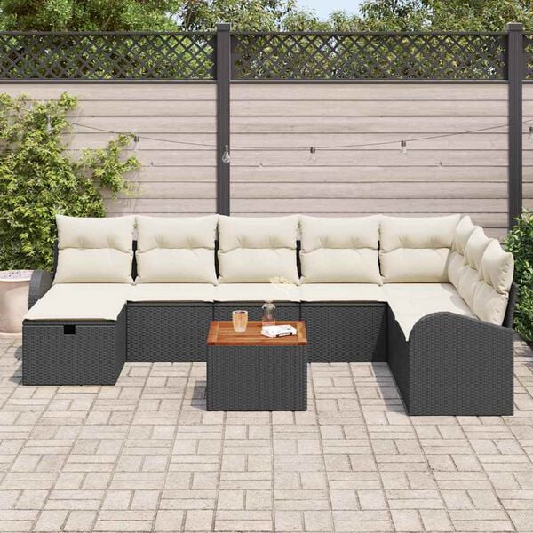 vidaXL Gartensofa-set mit Kissen 9 pcs Schwarz Poly Rattan