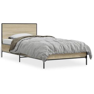 vidaXL Bettgestell Sonoma-Eiche 90x200 cm Holzwerkstoff und Metall