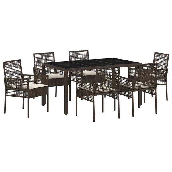 vidaXL Garten Essgruppe 7 pcs Braun Poly-Rattan