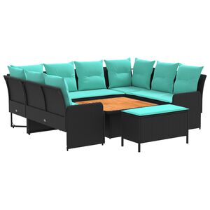 vidaXL M&ouml;belsets mit Kissen 7 pcs Schwarz und T&uuml;rkis PE-Rattan