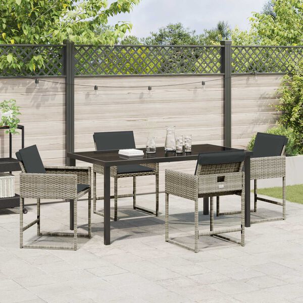 vidaXL Garten Essgruppe mit Kissen 5 pcs Hellgrau Poly-Rattan