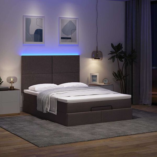 vidaXL Ottoman-Bett mit Matratze & LEDs Dunkelbraun 140x190 cm Stoff