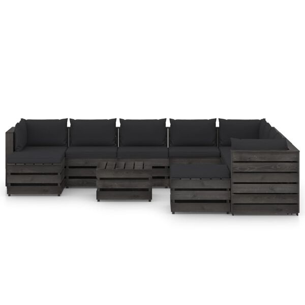 vidaXL 11-tlg. Garten-Lounge-Set mit Kissen Grau Impr&auml;gniertes Holz
