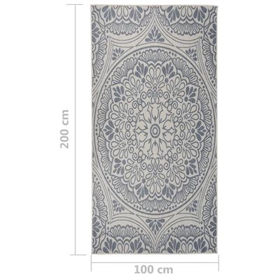 vidaXL Outdoor-Teppich Flachgewebe 100x200 cm Blaues Muster